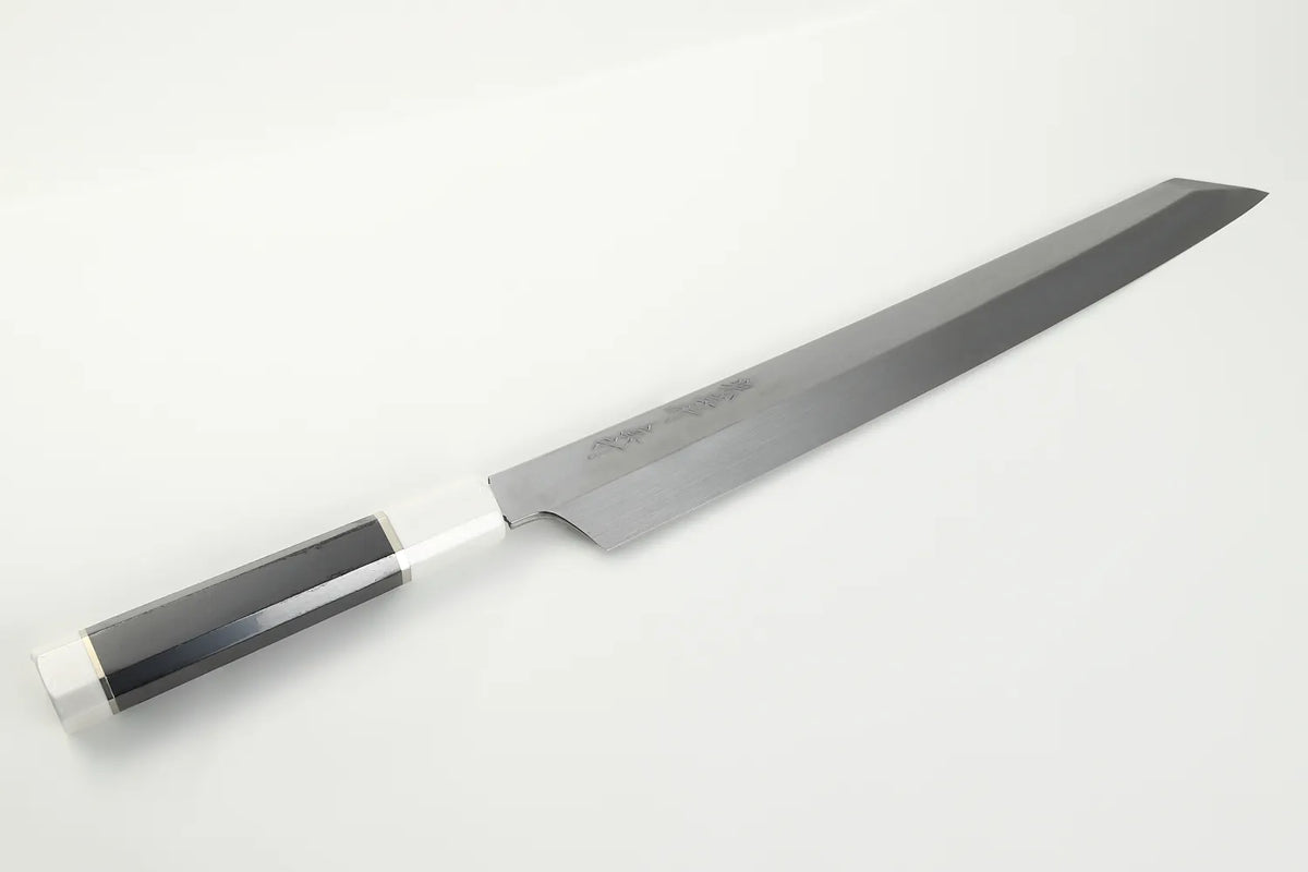 堺打刃物 祥太郎作和牛刀本焼 青二鋼包丁8寸全鏡面黒檀八角水牛銀巻柄