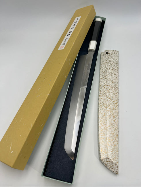 堺 孝行 影打 水本焼 白二鋼 玄武 和包丁 サヤ付 黒檀柄 8