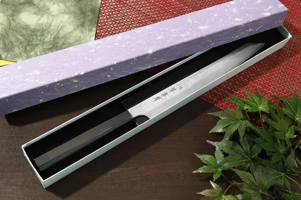 堺 孝行 青龍 青二鋼 ダマスカス 柳刃 和包丁 サヤ付 黒檀柄 1