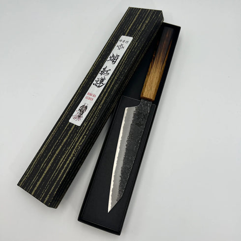 堺 孝行 焔 紅蓮 青ニ鋼 黒打 鎚目 ペティーナイフ 和包丁 樫焼柄 1