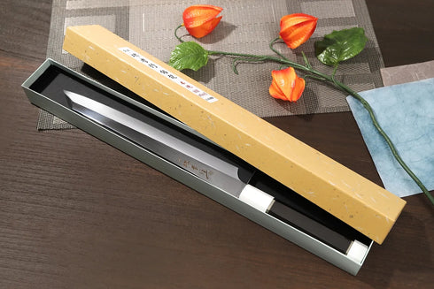 堺 孝行 銀龍 本焼SW鋼 剣型柳刃 飛燕型 和包丁 黒檀柄 1