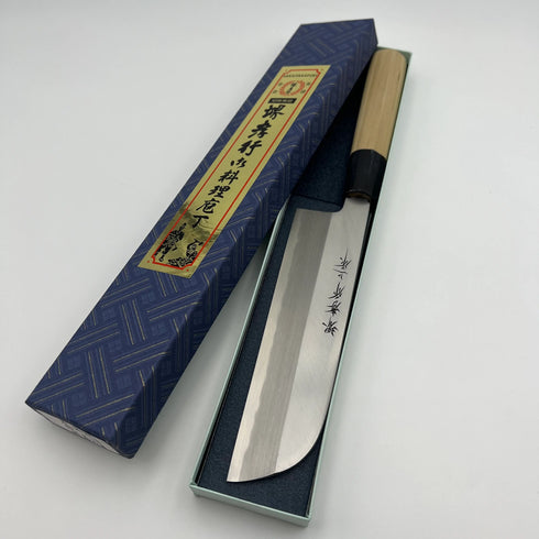 堺 孝行 本霞研 白三鋼 鎌形薄刃 和包丁 朴柄 1