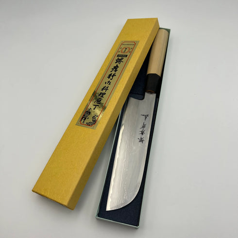 堺 孝行 うずしお 白二鋼 ダマスカス 鎌形薄刃 和包丁 朴柄 1