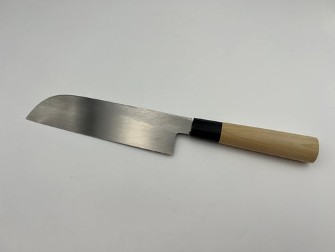 堺 孝行 うずしお 白二鋼 ダマスカス 鎌形薄刃 和包丁 朴柄 4