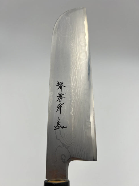 堺 孝行 うずしお 白二鋼 ダマスカス 鎌形薄刃 和包丁 朴柄 5