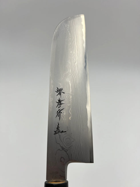 堺 孝行 うずしお 白二鋼 ダマスカス 鎌形薄刃 和包丁 朴柄 6