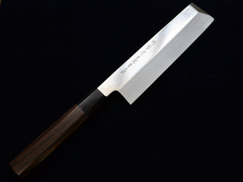 堺 孝行 水本焼 青二鋼 薄刃 和包丁 黒檀柄 1