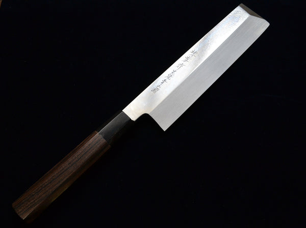 堺 孝行 水本焼 青二鋼 薄刃 和包丁 黒檀柄 1