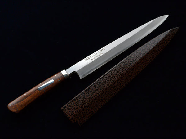 堺 孝行 INOX 8A鋼 柳刃 和包丁 デザートアイアンウッド(杉原モデル)柄 鞘付き
