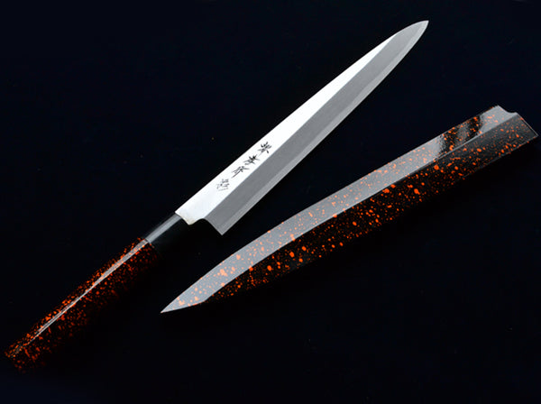 堺 孝行 四季彩 霞研 白三鋼 金茶 正夫 和包丁 サヤピン付 朴漆塗柄 1