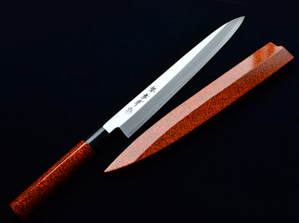 堺 孝行 四季彩 霞研 白三鋼 光 正夫 和包丁 サヤピン付 朴漆塗柄 1