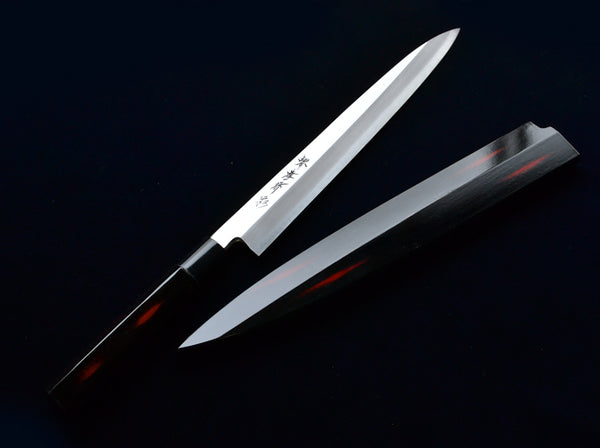 堺 孝行 四季彩 INOX 8A鋼 曙 正夫 和包丁 サヤピン付 朴漆塗柄 1
