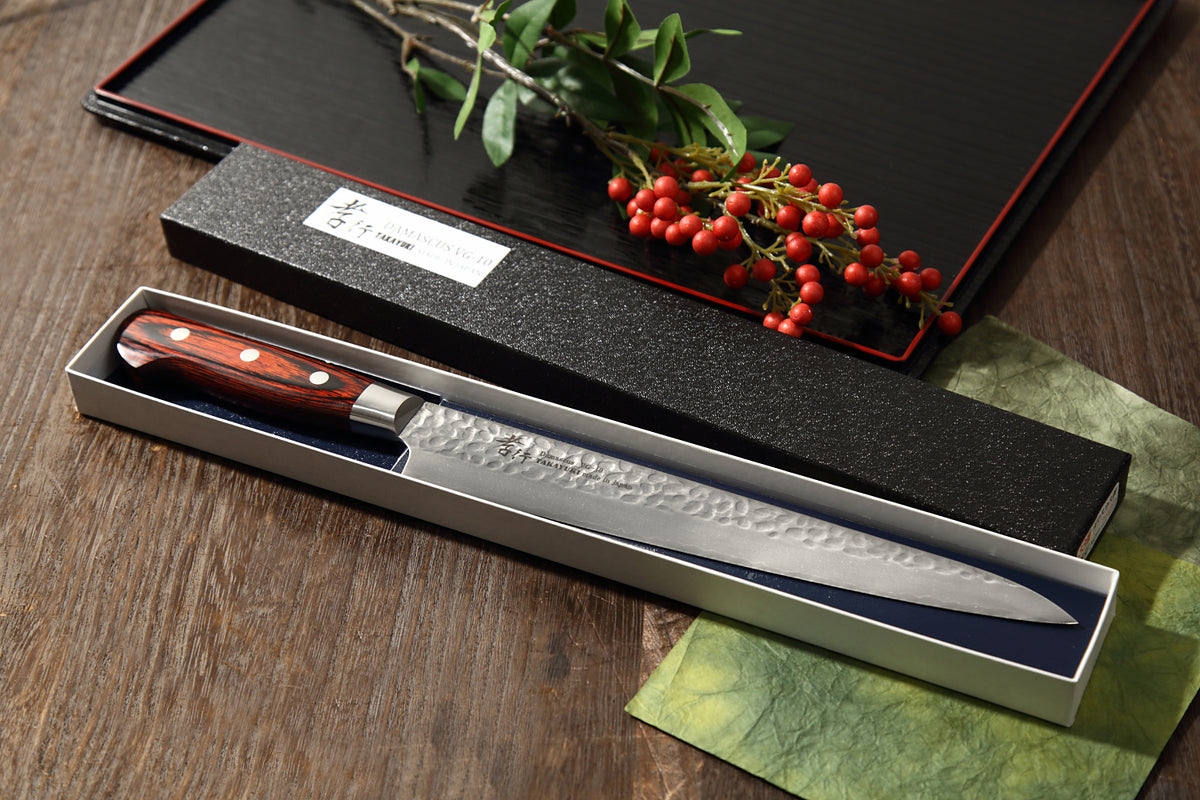 堺 孝行 VG10 33層 ダマスカス サバキ包丁 180mm マホガニー柄 堺 孝行 VG10 33層 ダマスカス 筋引包丁 240mm マホガニー柄