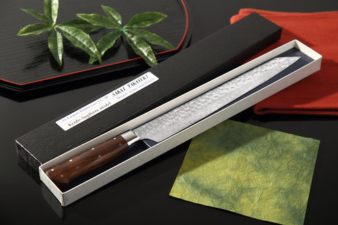 堺 孝行 VG10 33層 ダマスカス 剣型柳刃 洋包丁 デザートアイアンウッド(杉原モデル)柄 1