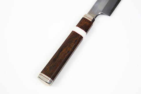 堺 孝行 紫電 銀三鋼 剣型柳刃 飛燕型 和包丁 木箱付き デザートアイアンウッド(杉原モデル)柄 5