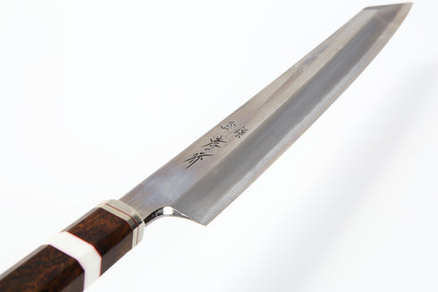 堺 孝行 紫電 銀三鋼 剣型柳刃 飛燕型 和包丁 木箱付き デザートアイアンウッド(杉原モデル)柄 3