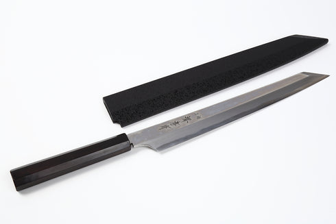 堺 孝行 青龍 青二鋼 ダマスカス 柳刃 和包丁 サヤ付 黒檀柄 3