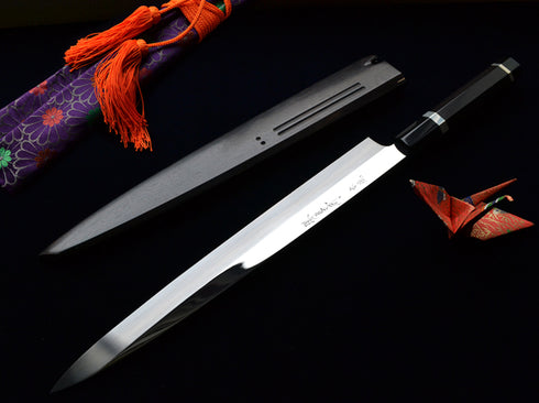 堺 孝行 銀巻 水本焼 白二鋼 正夫 和包丁 サヤ付 黒檀柄 1