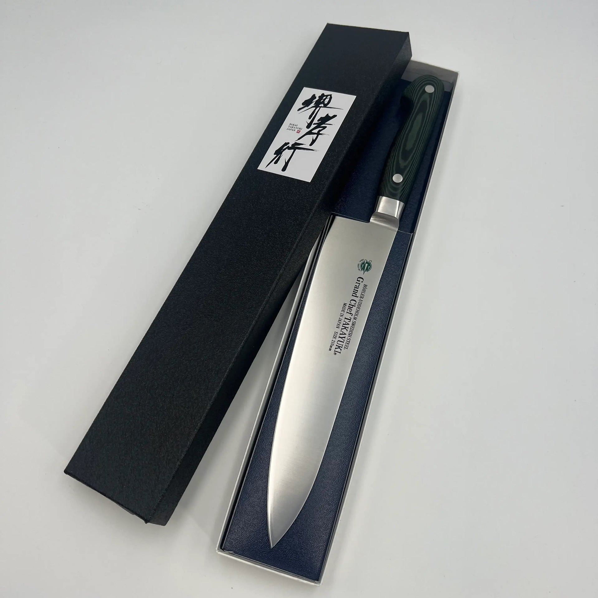 堺孝行 グランドシェフ マイカルタ グリーン 牛刀 210mm 堺孝行 グランドシェフ マイカルタ柄 グリーン 牛刀 – 堺孝行
