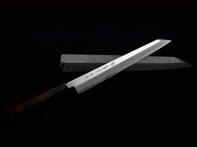 堺 孝行 白虎 白一鋼 切付柳刃包丁 和包丁 270mm 黒檀柄 鞘付き 堺 孝行 白虎 白一鋼 切付柳刃包丁 270mm 黒檀柄 鞘付き – 清助刃物